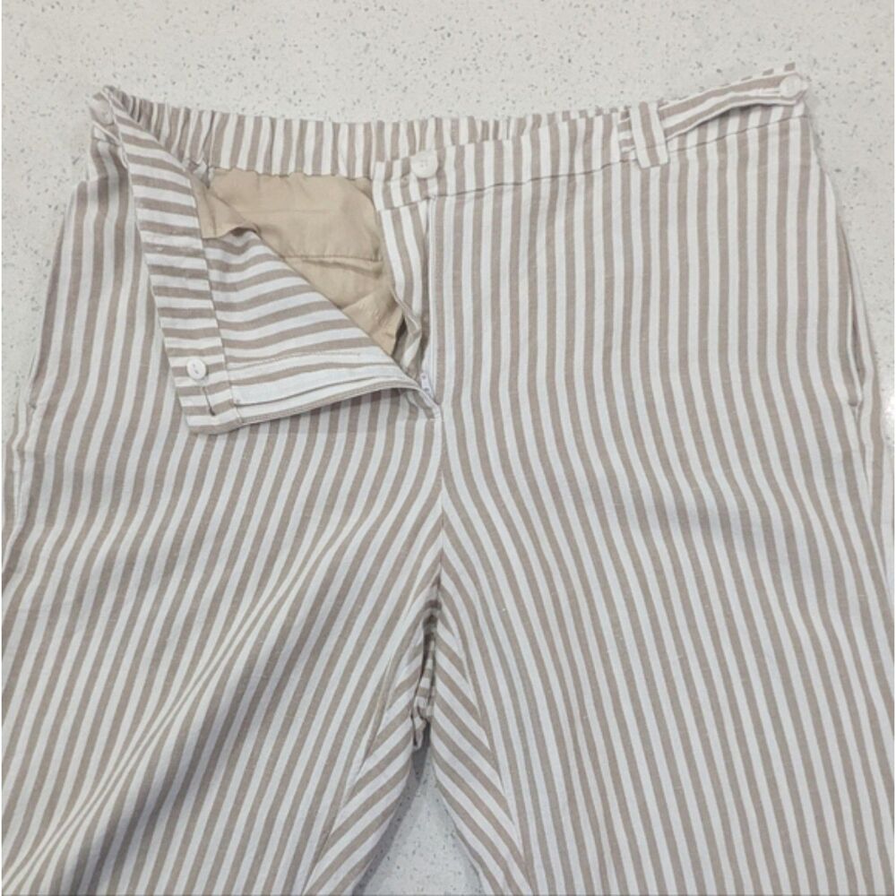 J.Jill Women Linen Blend Crop Capri Pants Size 16 Tan Striped High Rise Summer - Picture 7 of 11